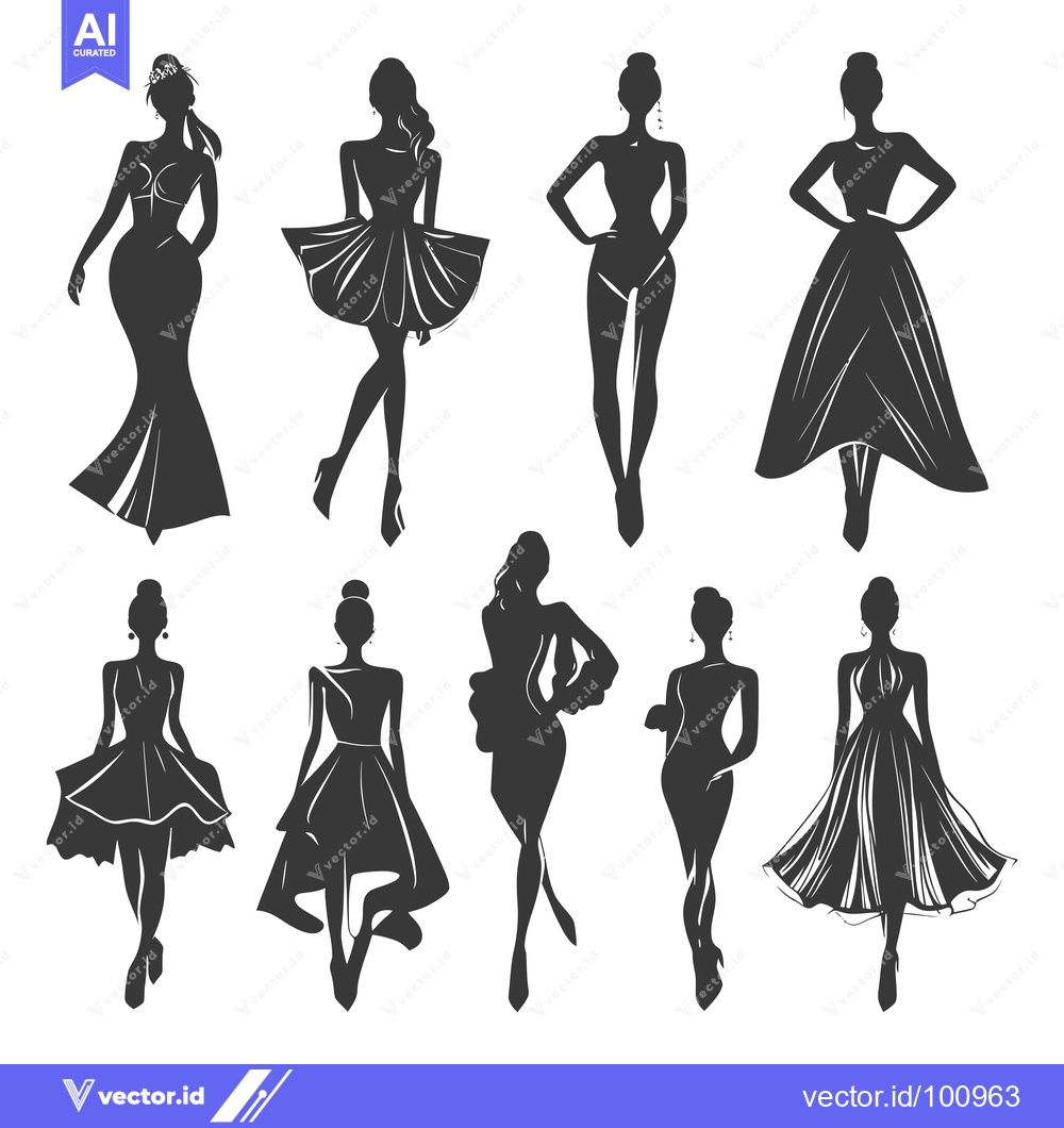 Premium Vector of Silhouettes of Women in Various Dresses and Poses