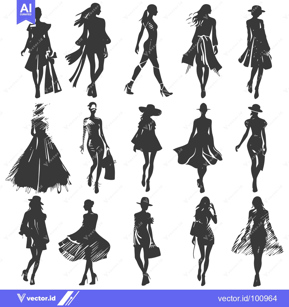 Premium Vector dari Silhouettes of Women in Various Fashionable Outfits and Poses
