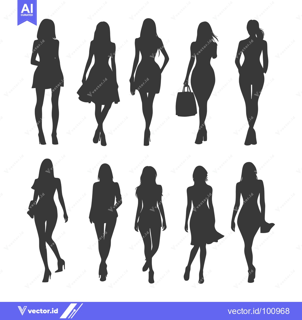 Premium Vector of Silhouettes of Women in Various Poses and Dresses
