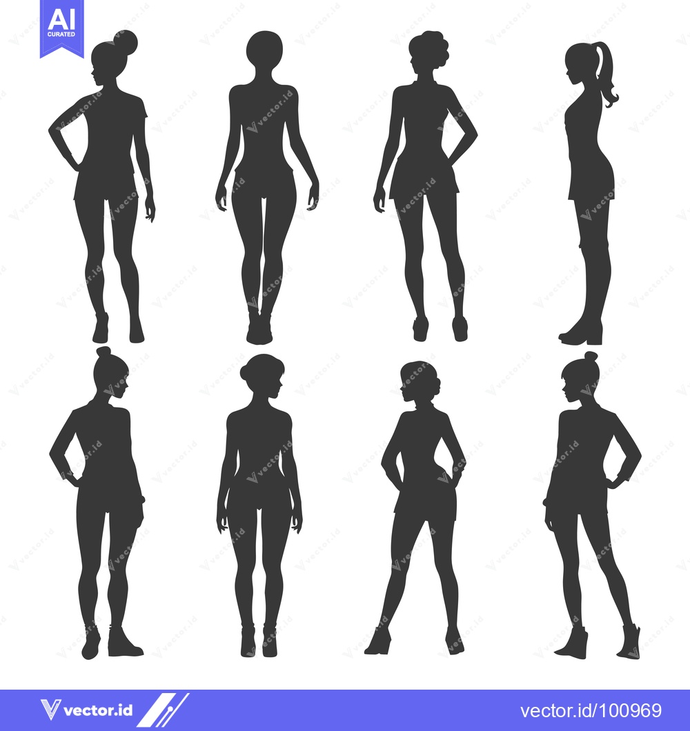 Premium Vector of Silhouettes of Women in Various Poses and Outfits