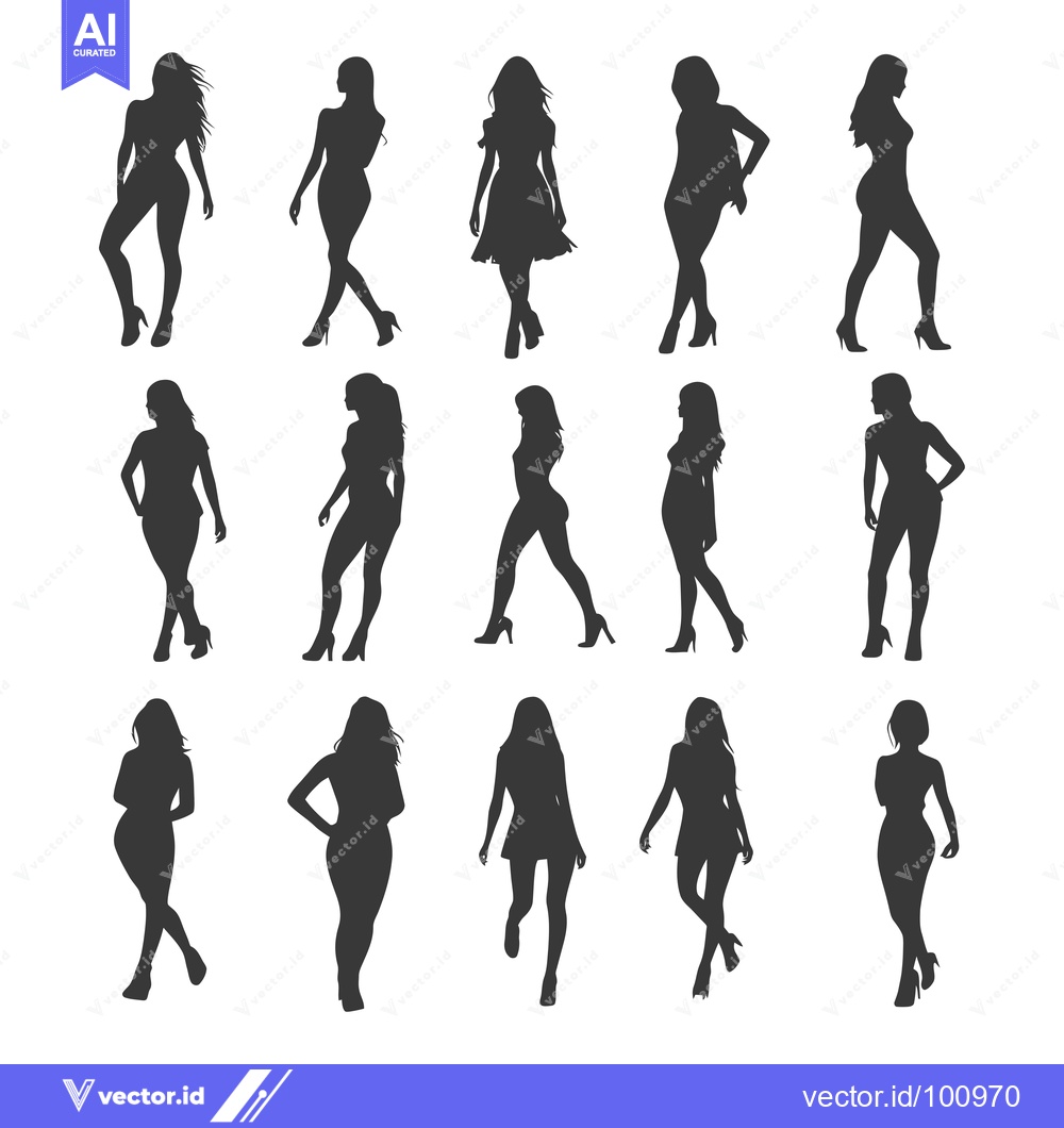 Premium Vector dari Silhouettes of Women in Various Poses and Outfits