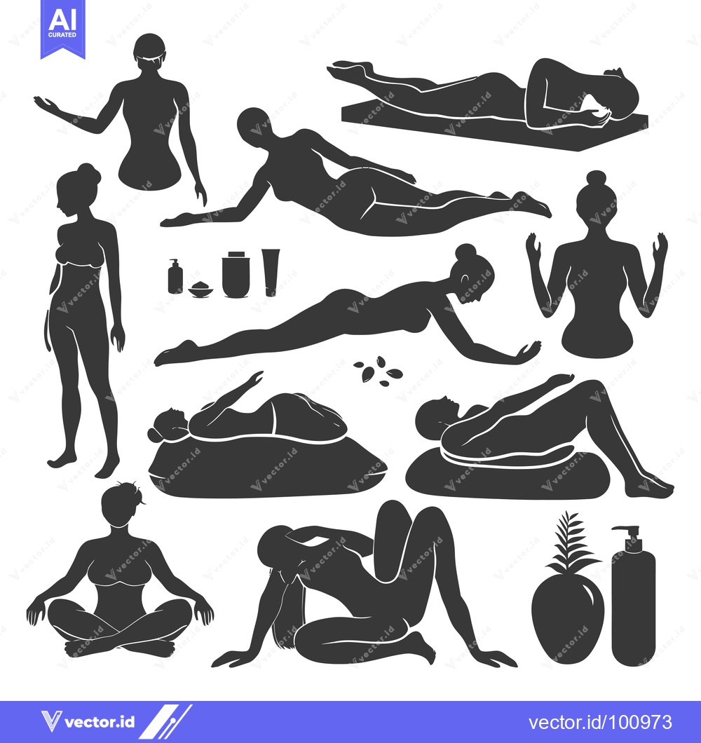 Premium Vector of Silhouettes of Women in Various Relaxing Poses and Spa Products