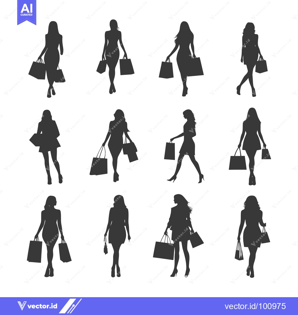 Premium Vector of Silhouettes of Women Shopping with Bags