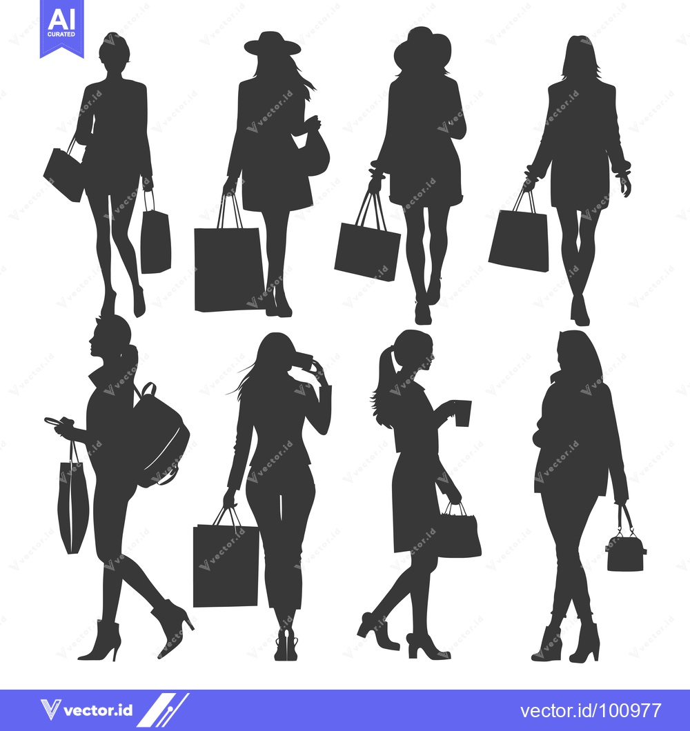 Premium Vector of Silhouettes of Women Shopping with Bags and Accessories