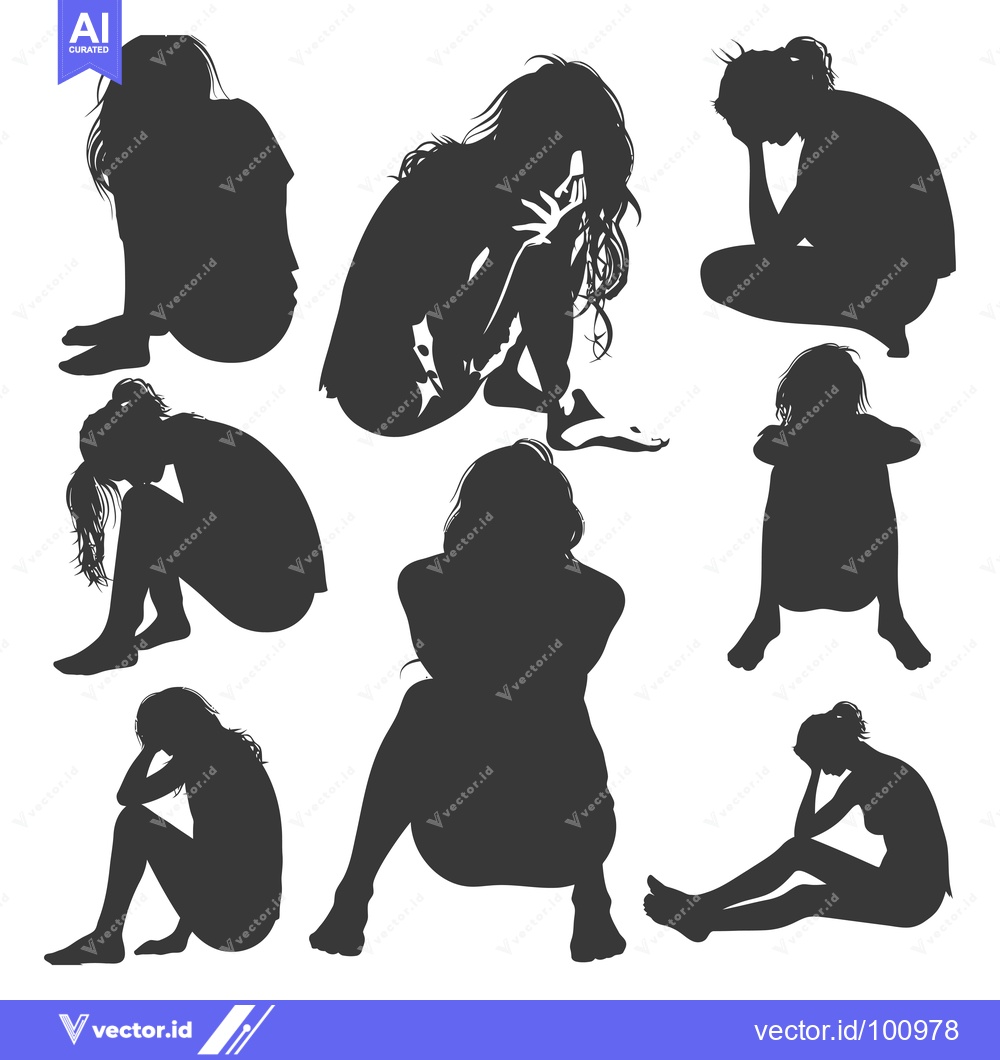 Premium Vector dari Silhouettes of Women Sitting with Heads Bowed in Sorrow