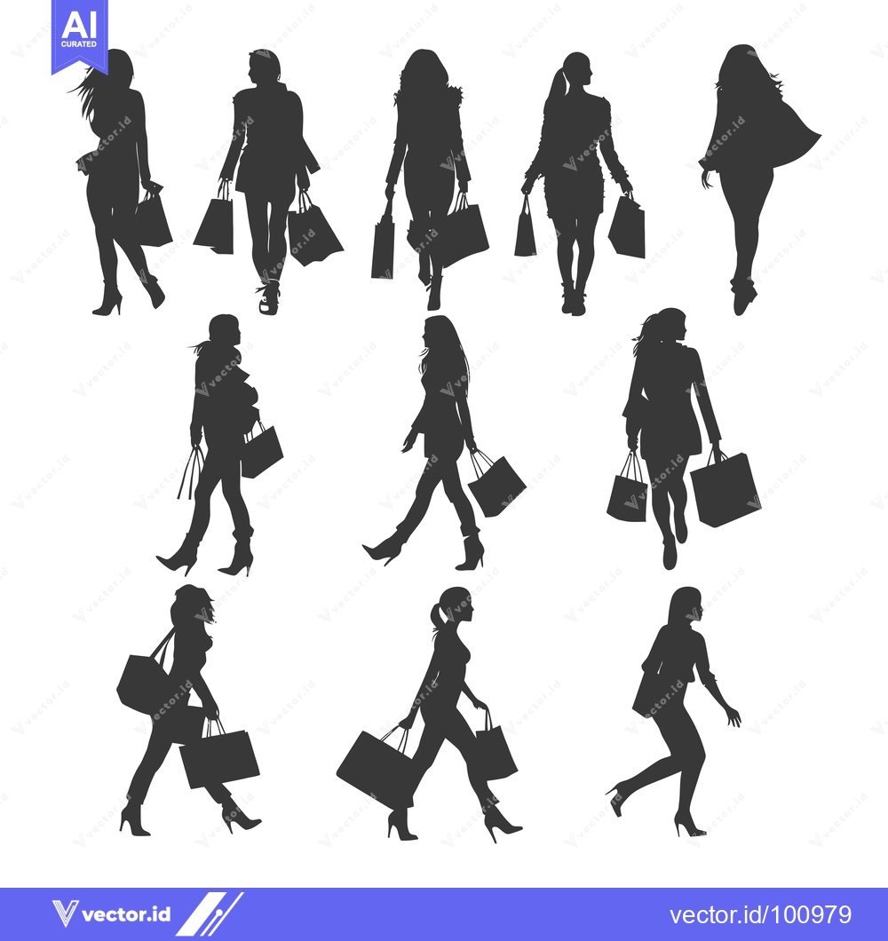 Premium Vector of Silhouettes of Women Walking with Shopping Bags
