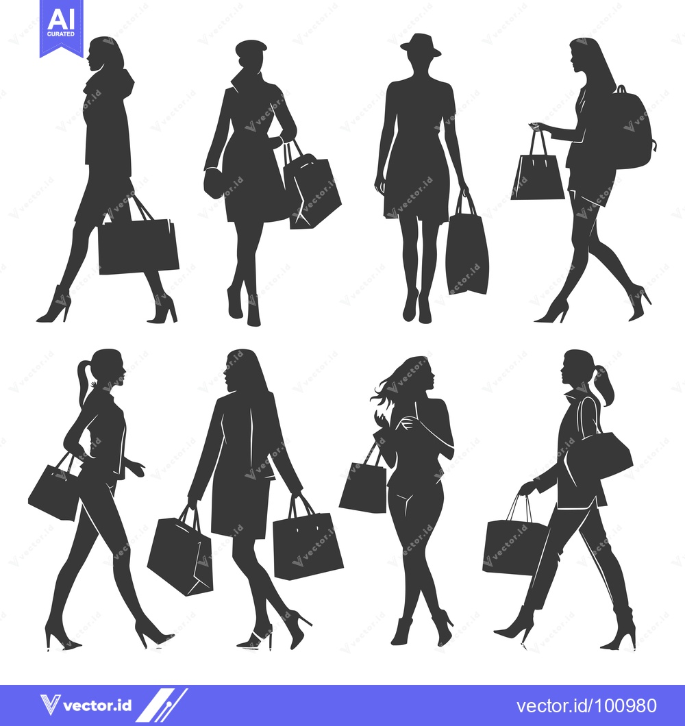 Premium Vector dari Silhouettes of Women Walking with Shopping Bags