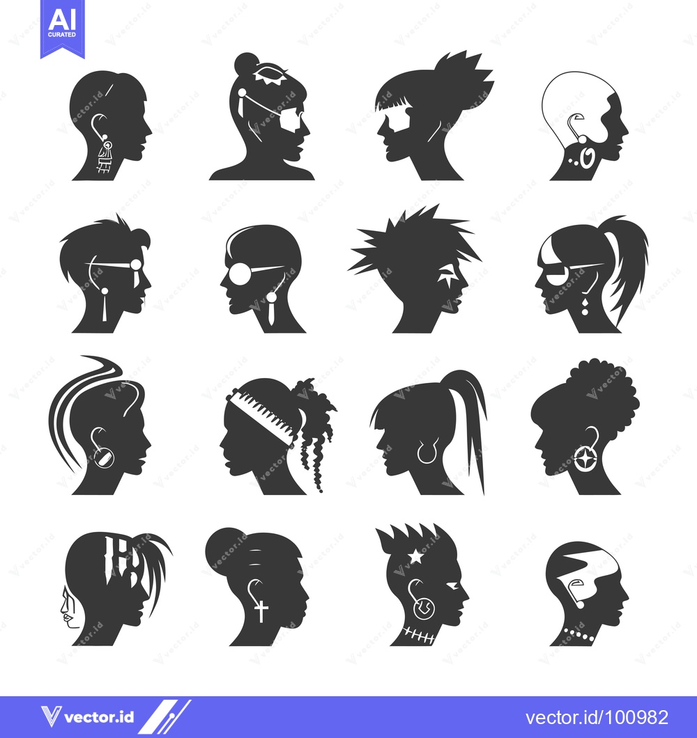 Premium Vector of Silhouettes of Women with Different Hairstyles and Accessories