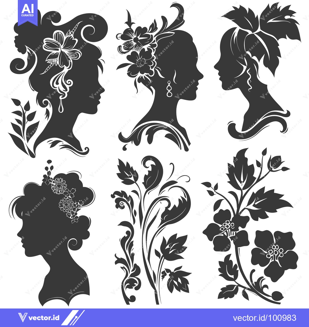 Premium Vector dari Silhouettes of Women with Floral Accents