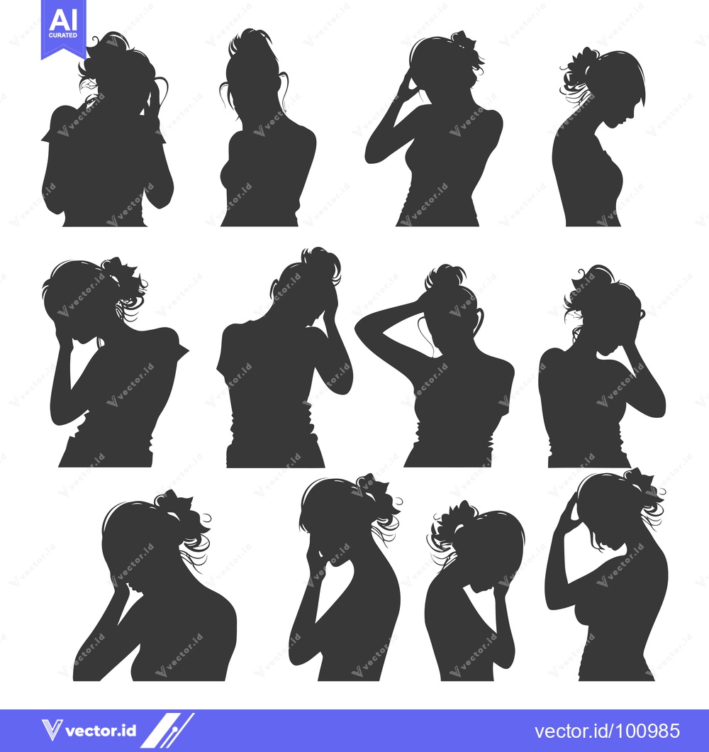 Premium Vector dari Silhouettes of Women with Hair Up in a Bun Posing in Different Ways