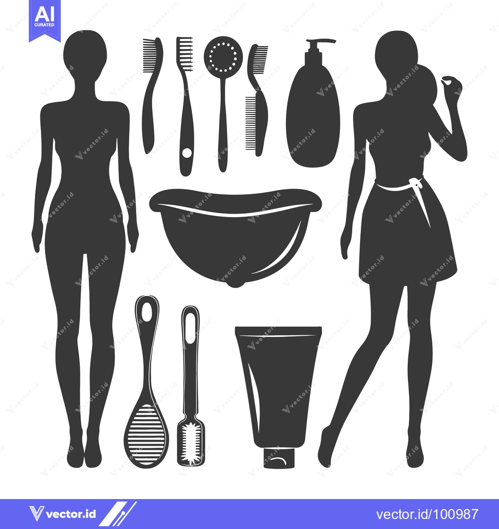 Premium Vector dari Silhouettes of Women with Various Bathroom Items