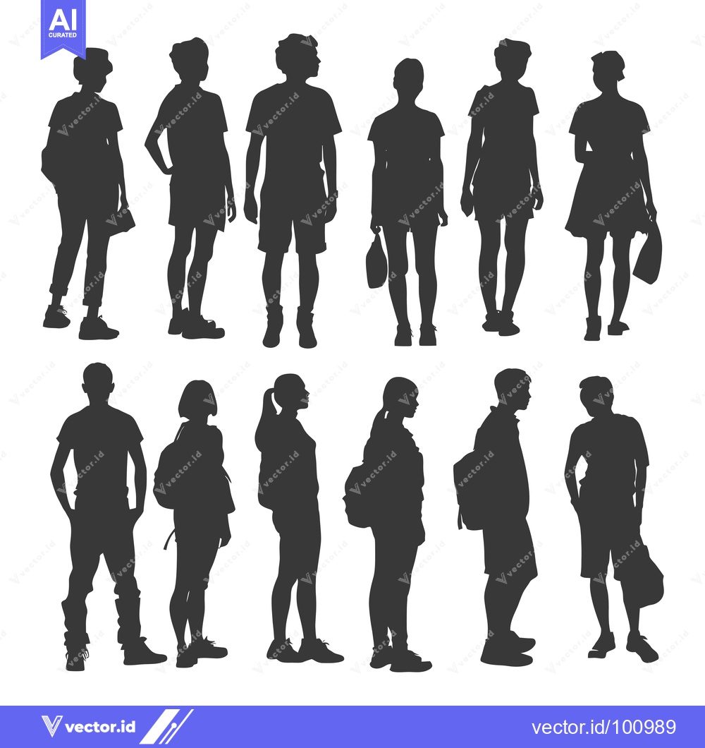 Premium Vector dari Silhouettes of Young Adults Standing in a Line