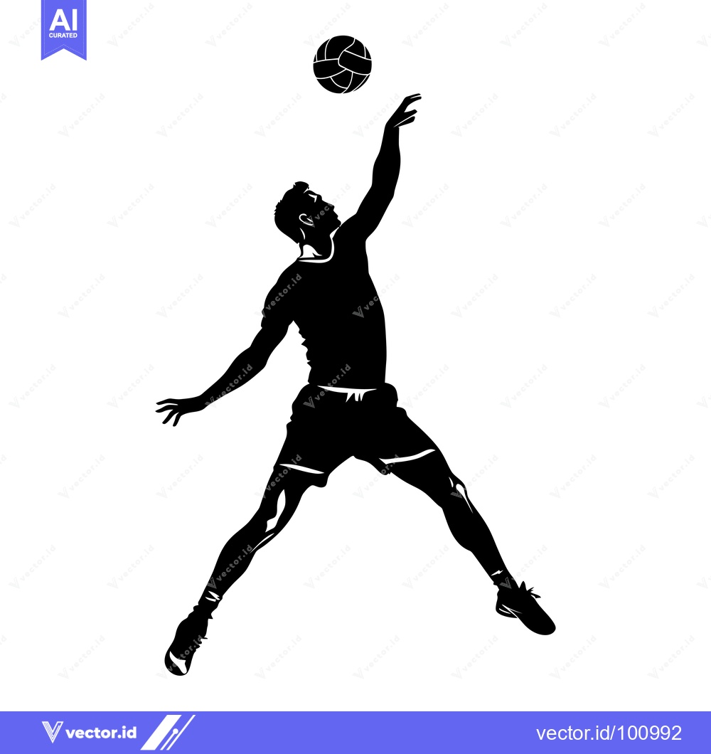 Premium Vector dari Silhouette of a Volleyball Player Spiking the Ball