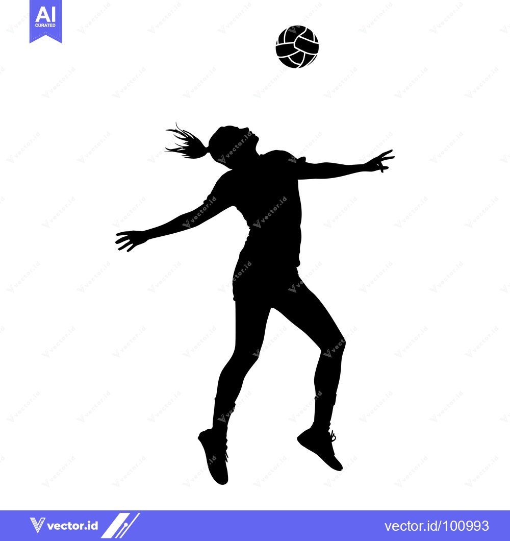 Premium Vector dari Silhouette of a Female Volleyball Player Spiking a Ball