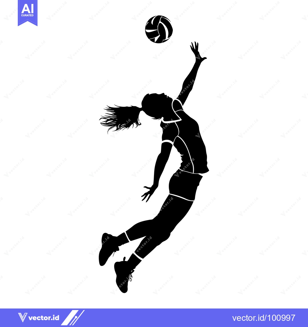 Premium Vector dari Silhouette of a female volleyball player spiking the ball