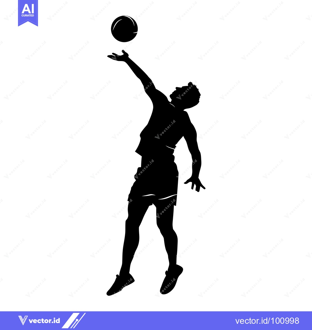 Premium Vector dari Silhouette of a Volleyball Player Spiking the Ball