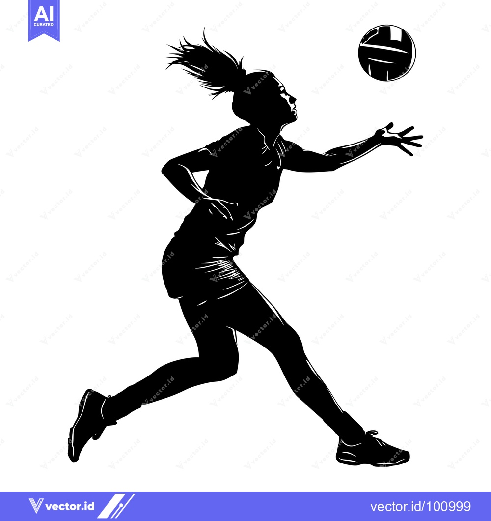 Premium Vector of Silhouette of a female athlete reaching for a volleyball