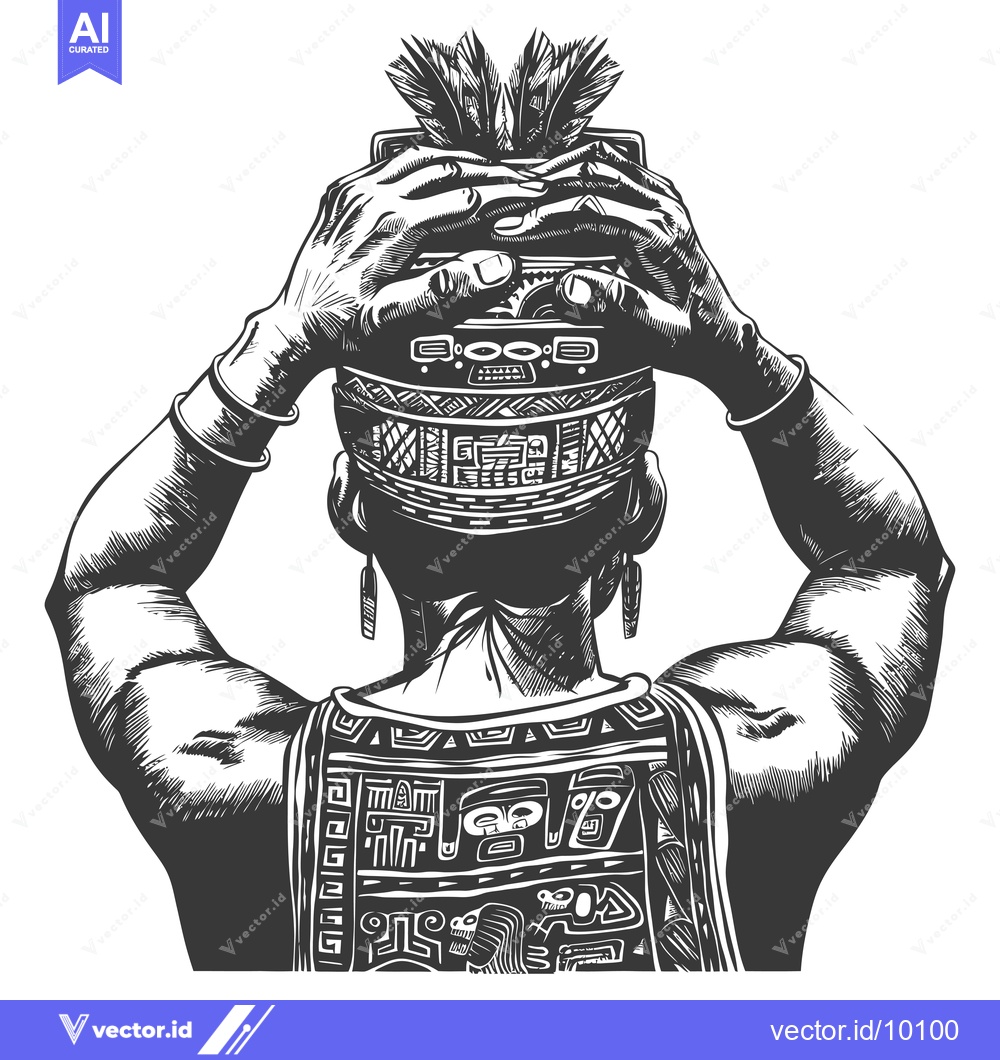 Premium Vector of A Back View of a Man Wearing an Ancient Ceremonial Headdress and Outfi