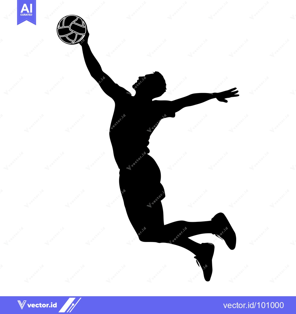 Premium Vector dari Silhouette of a Volleyball Player Spiking the Ball