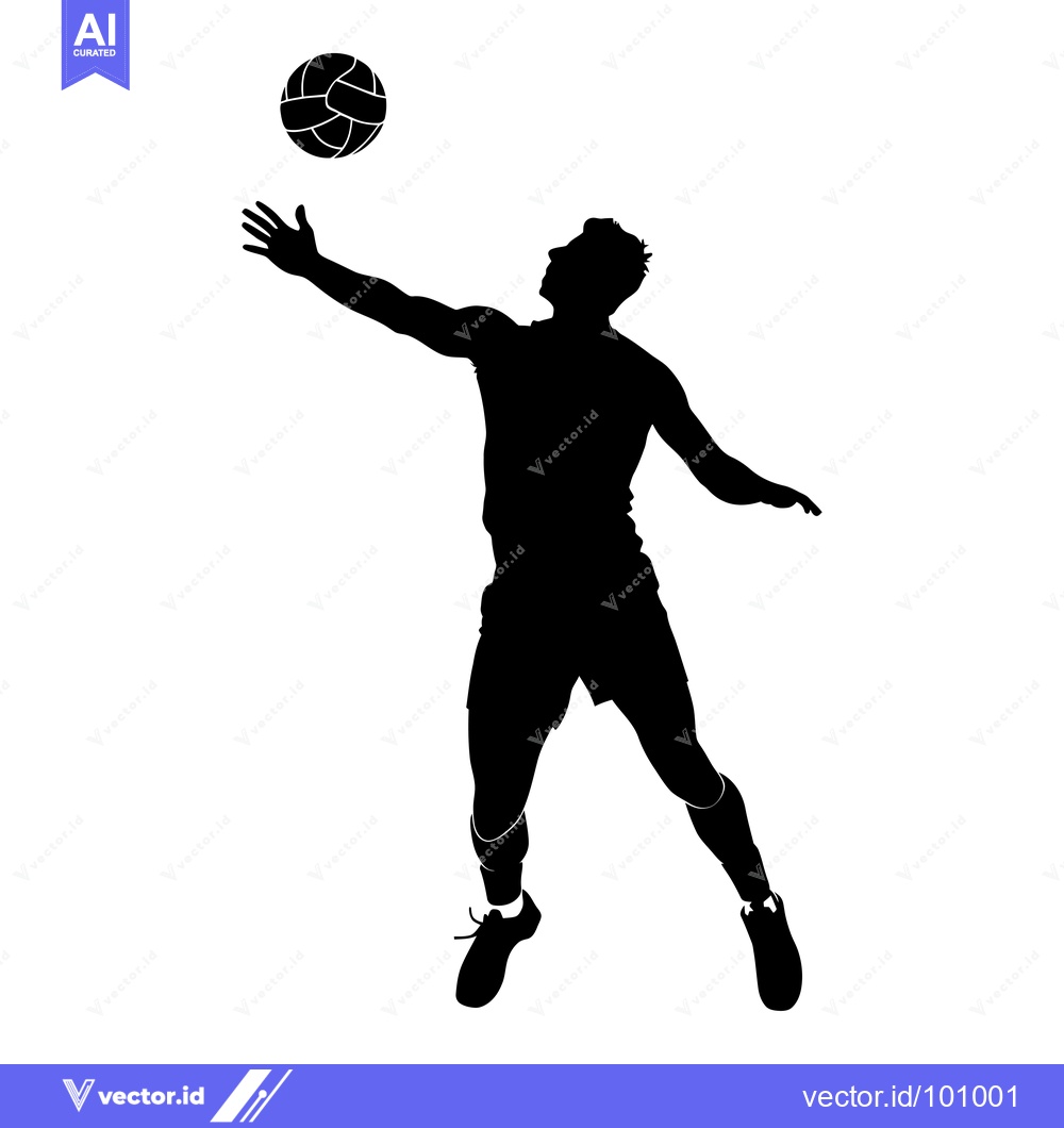 Premium Vector of Black and White Silhouette of a Volleyball Player Spiking the Ball