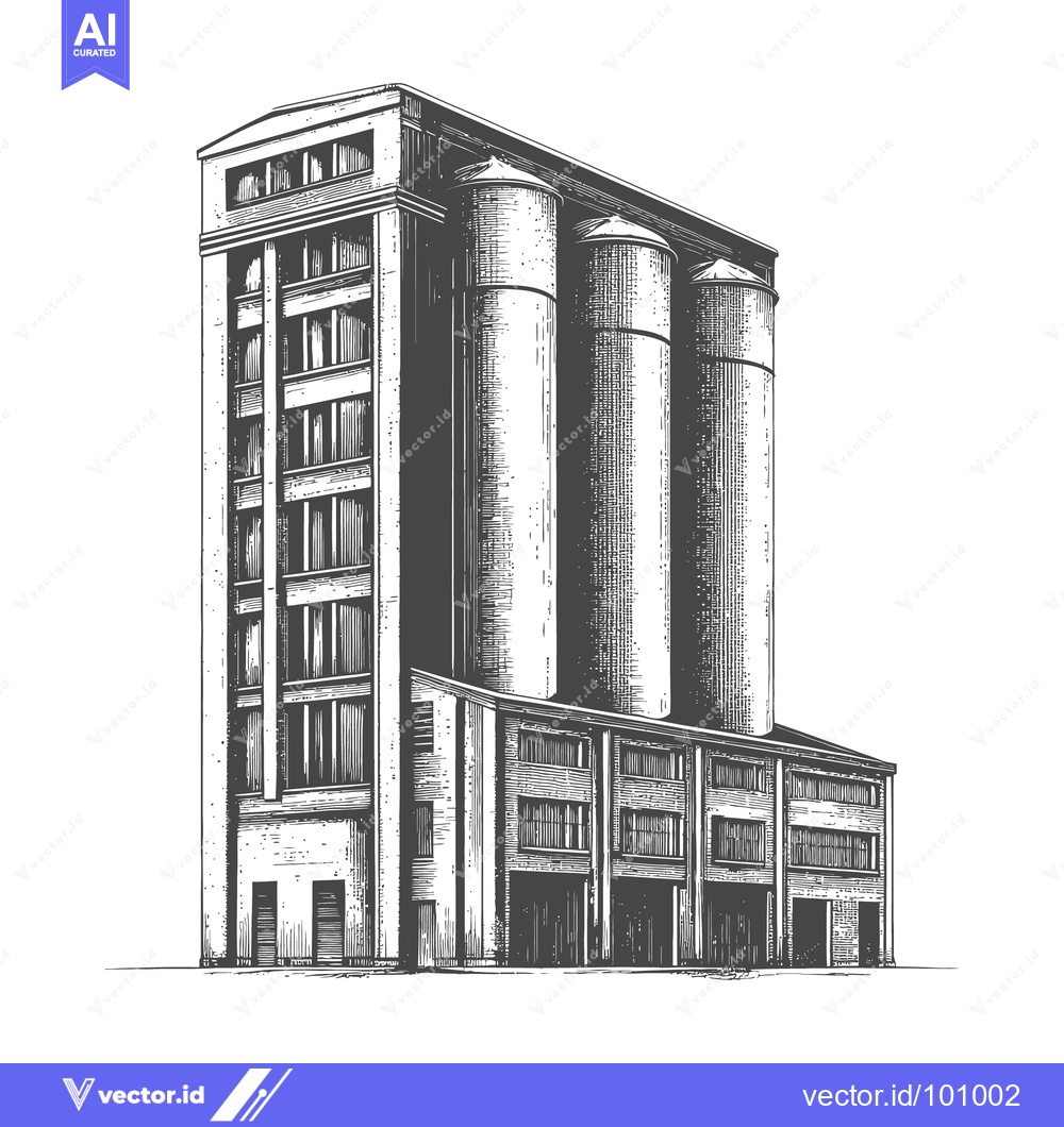 Premium Vector dari A detailed architectural illustration of a large industrial building s