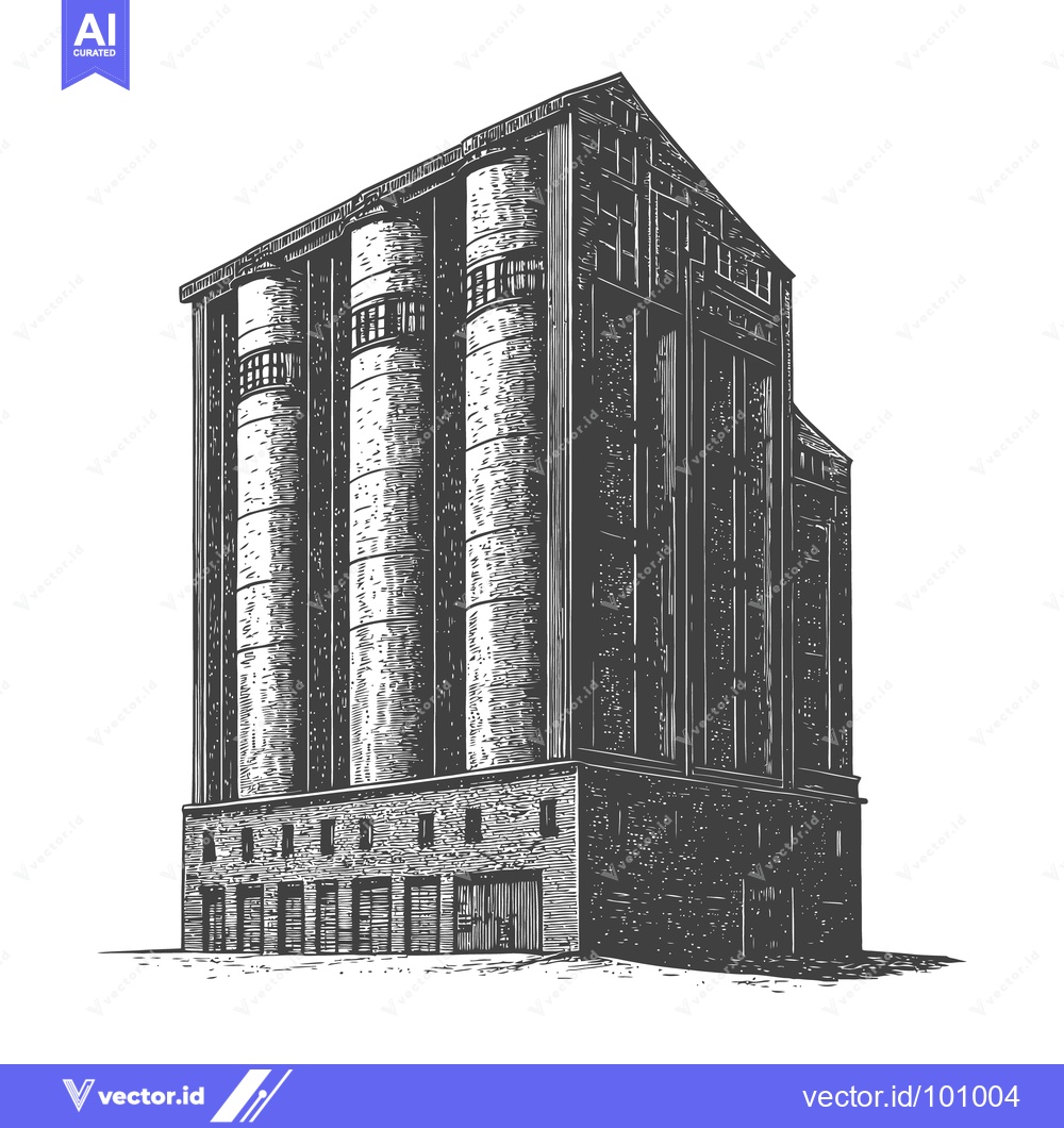 Premium Vector dari An illustrative drawing showing an industrial structure with silos