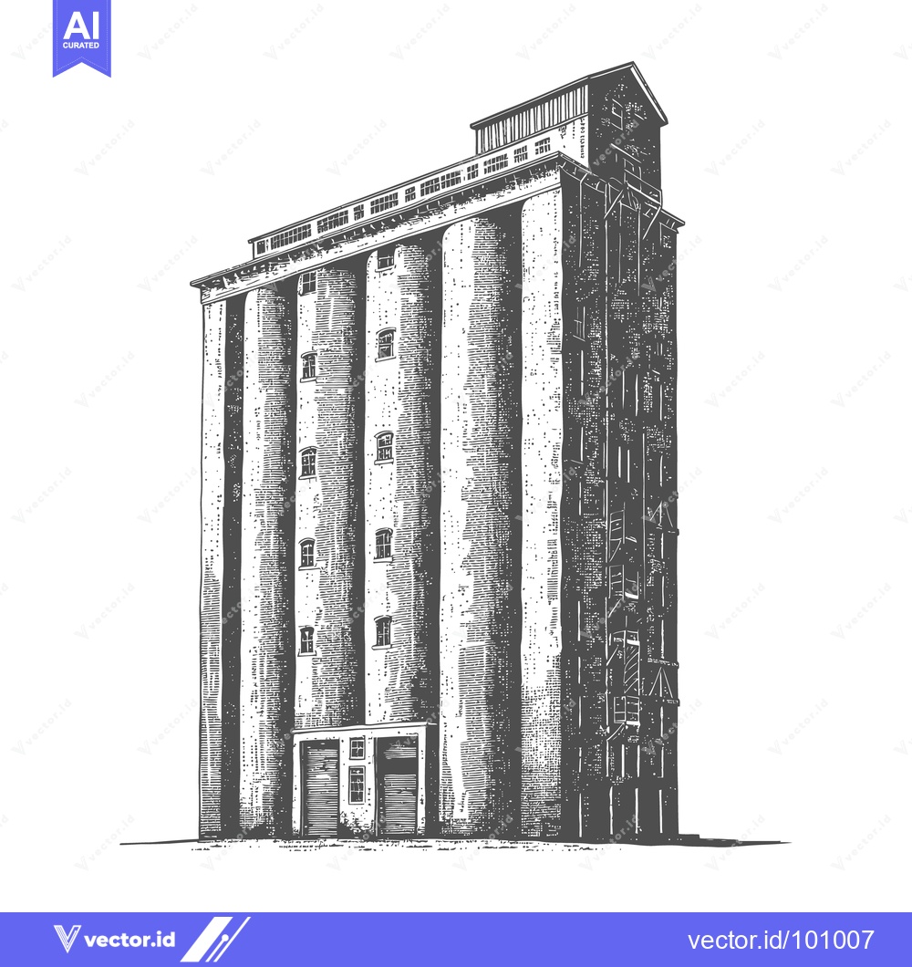 Premium Vector dari A tall illustration depicting a grain silo storage and processing stru