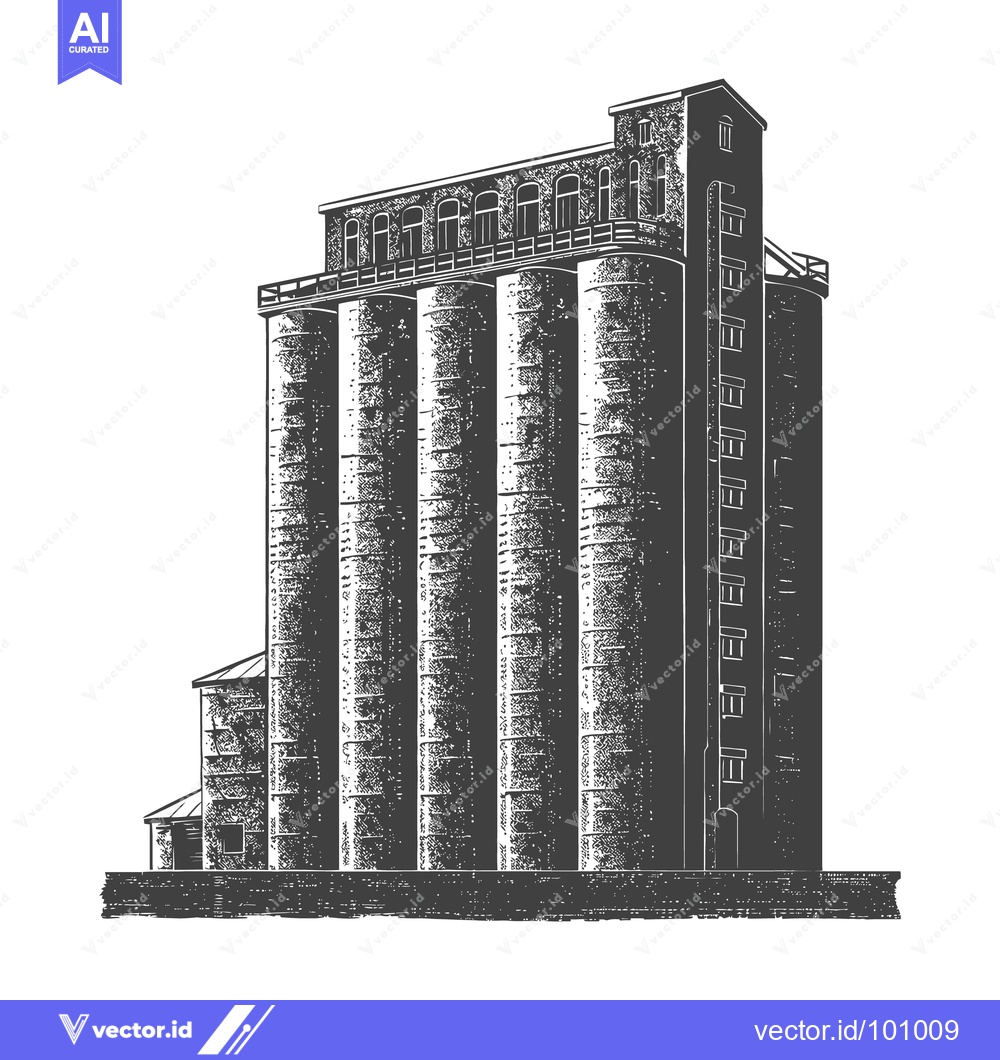 Premium Vector dari Large vintage industrial grain silo storage building illustration