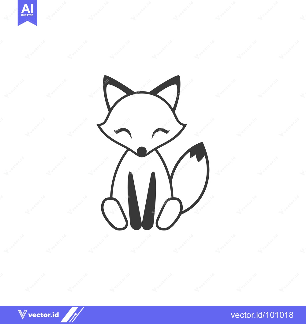 Premium Vector dari Simple Black and White Cartoon Illustration of a Sitting Fox