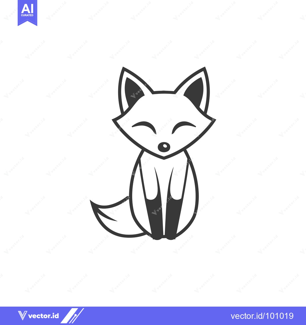 Premium Vector dari Simple Black and White Cartoon Illustration of a Sitting Fox