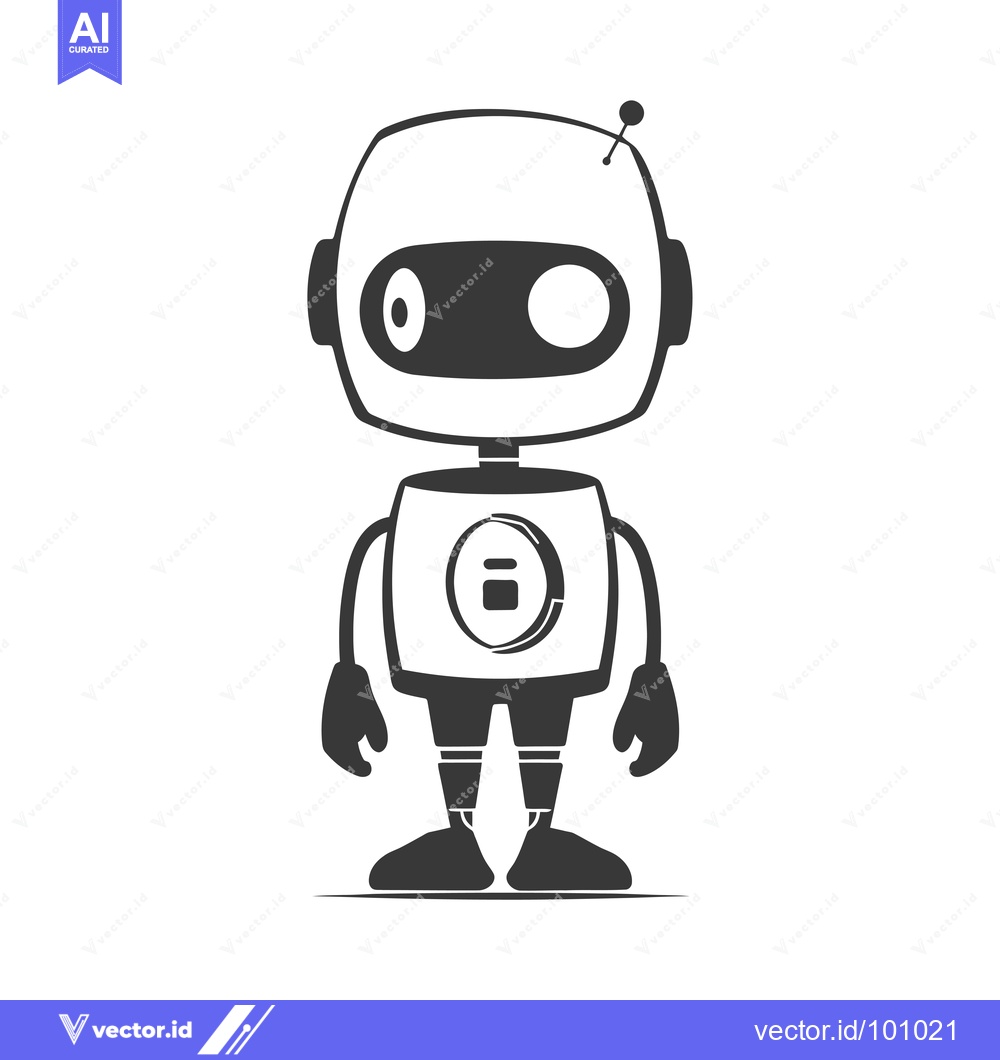 Premium Vector dari Simple Black and White Cartoon Robot Illustration