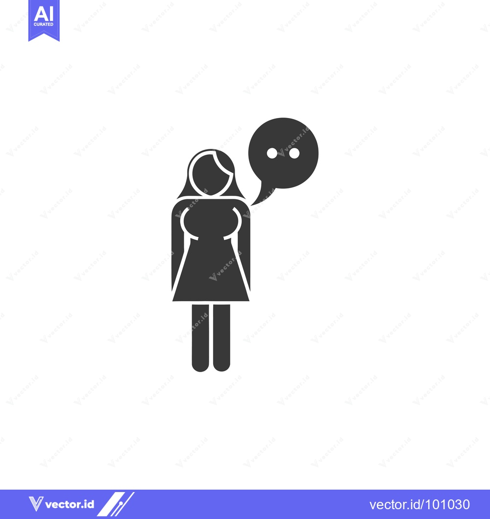 Premium Vector of Simple black and white icon of a woman speaking