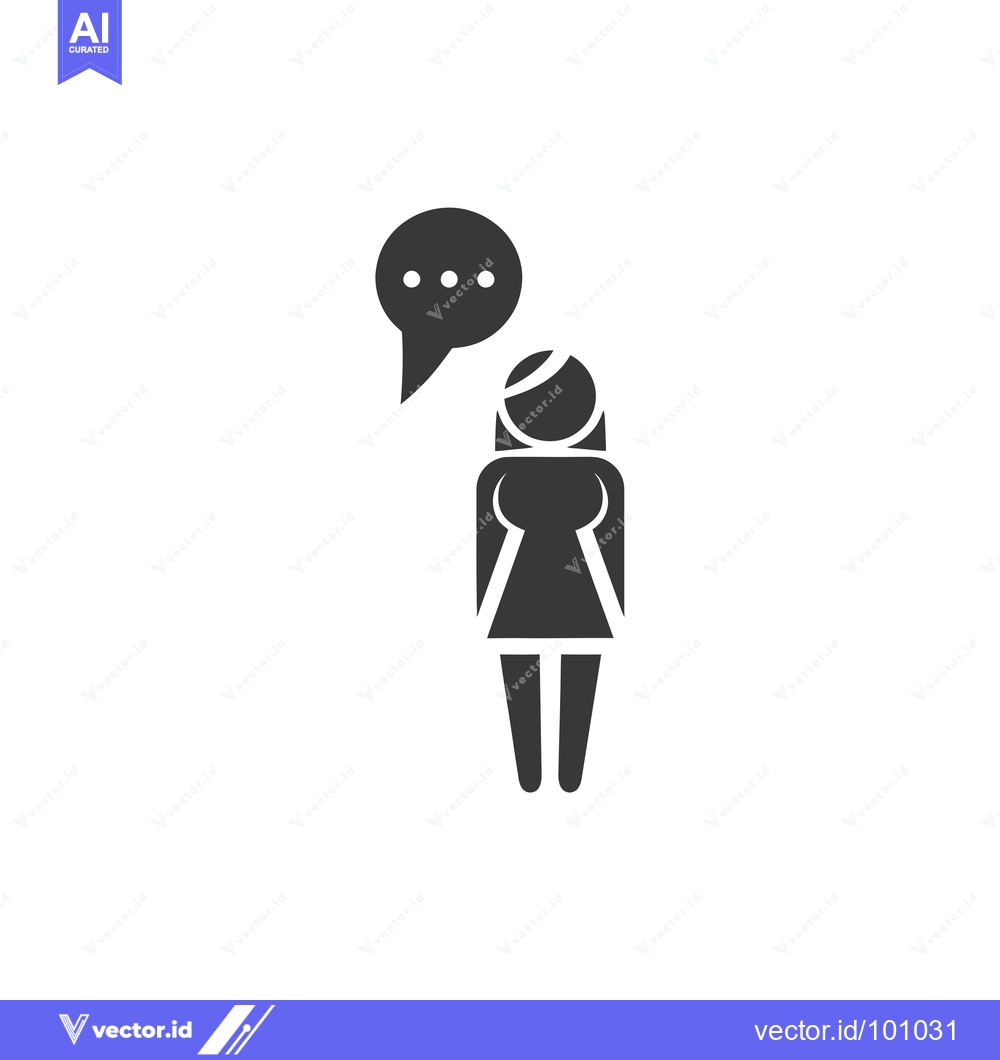 Premium Vector of Simple Black and White Icon of a Woman with a Speech Bubble
