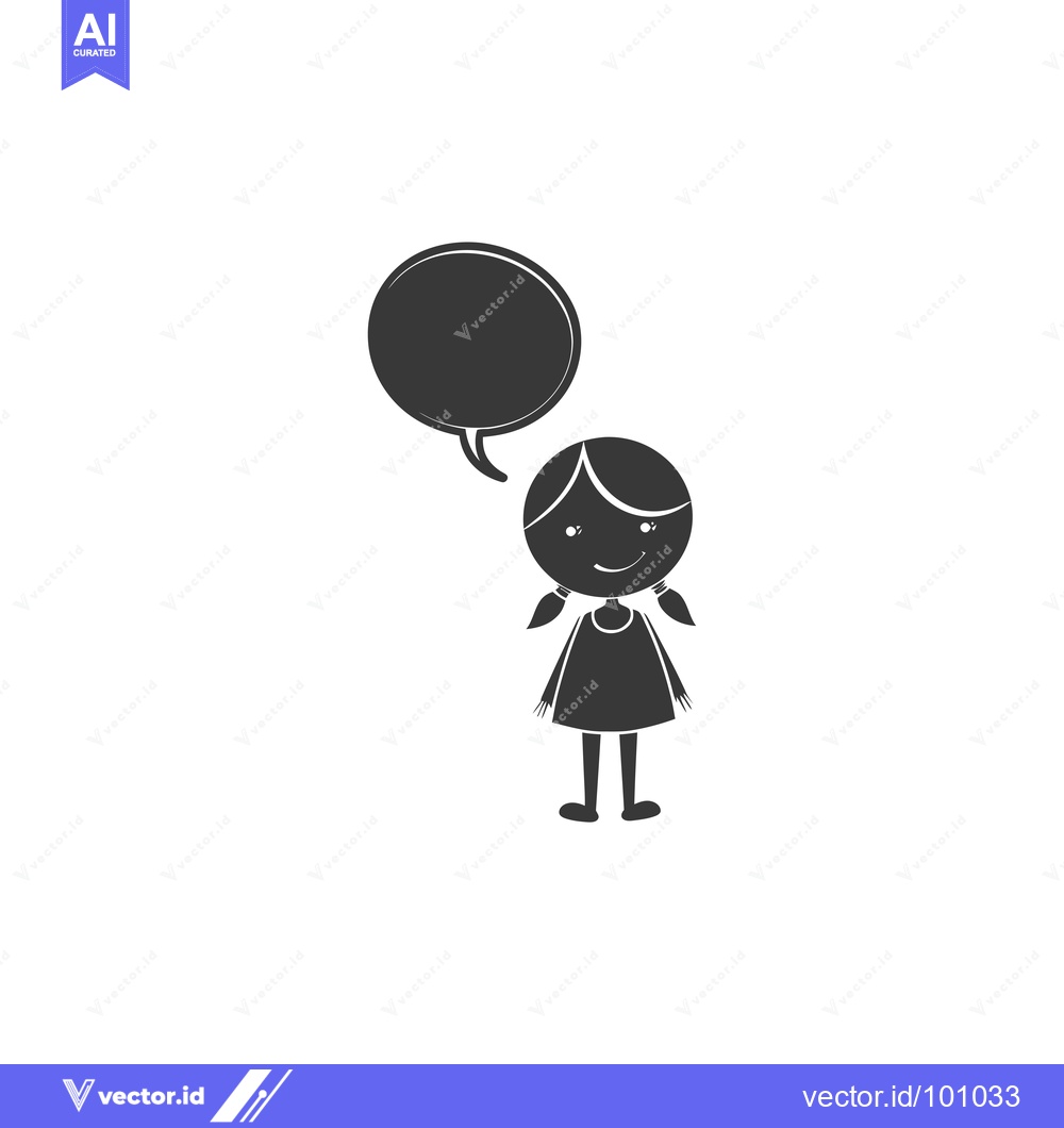 Premium Vector of Simple Black and White Illustration of a Girl with a Speech Bubble