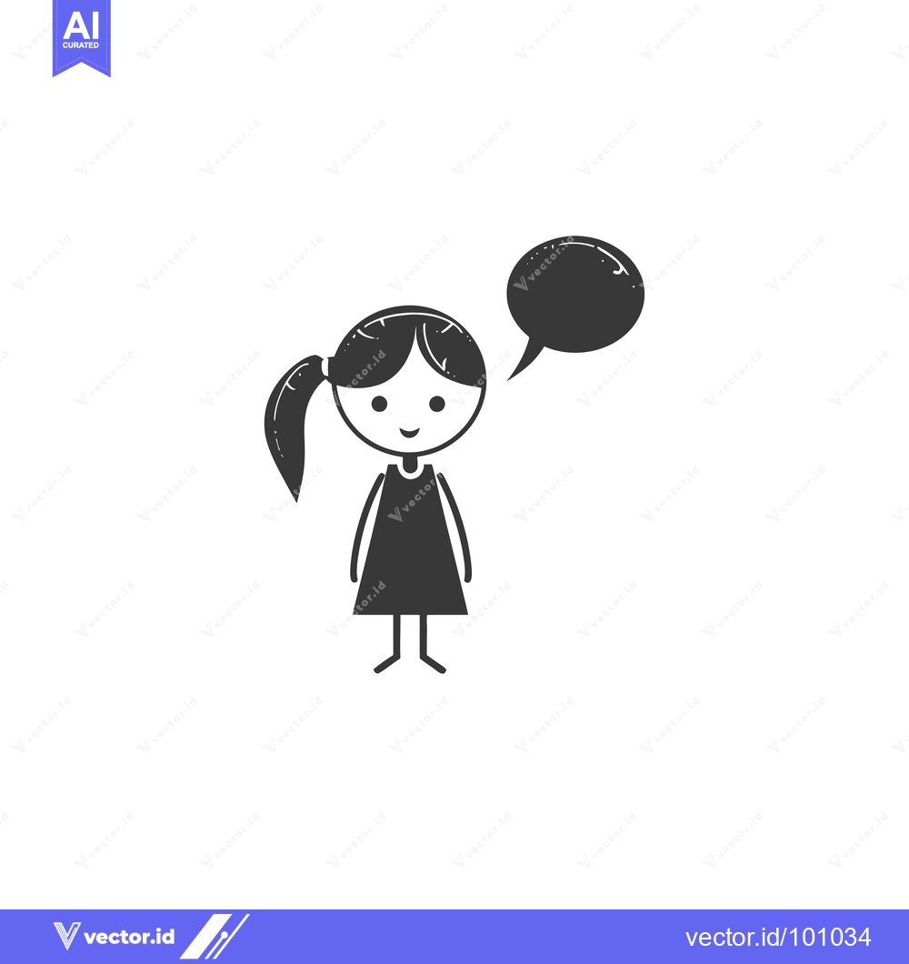 Premium Vector of Simple black and white illustration of a girl with a speech bubble