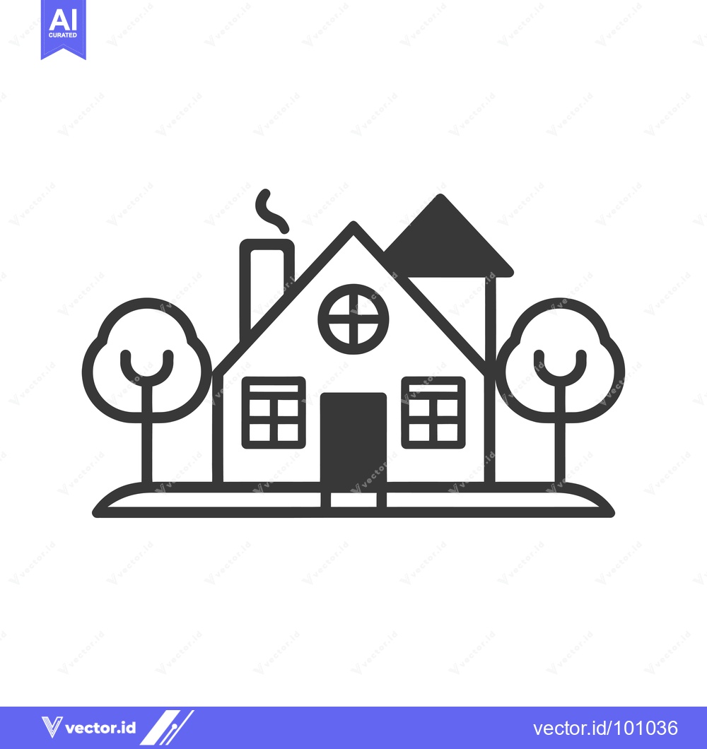 Premium Vector dari Simple Black and White Illustration of a House with Trees