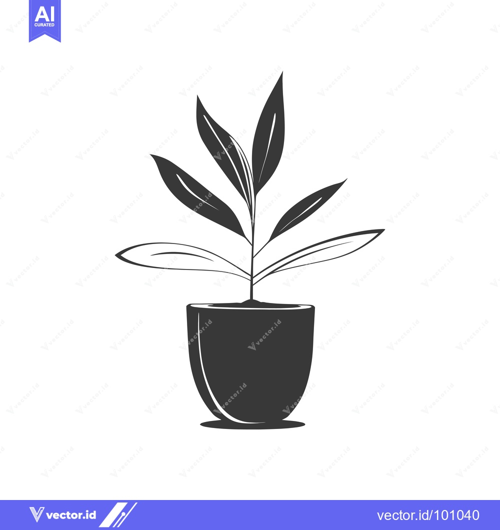 Premium Vector of Simple Black and White Illustration of a Potted Plant