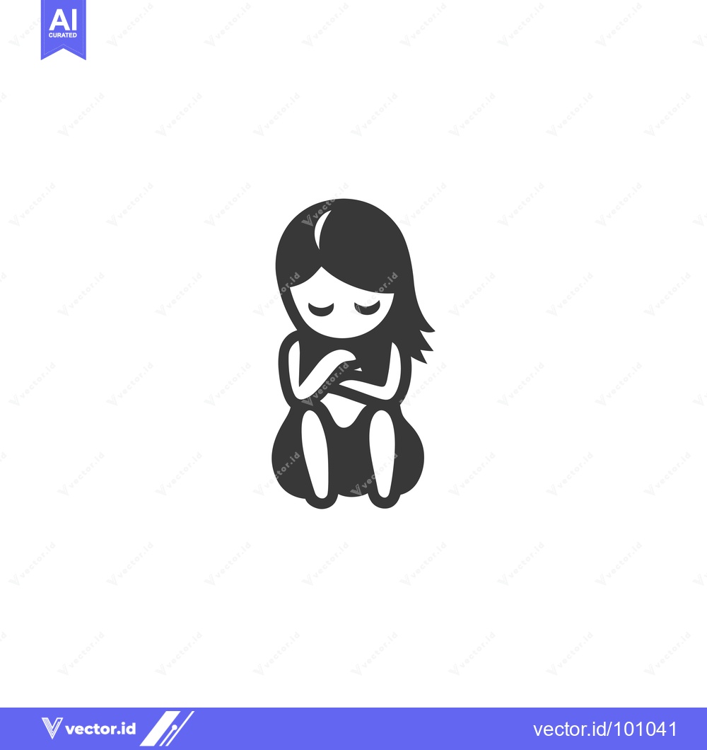 Premium Vector dari Simple Black and White Illustration of a Sad Girl Sitting Down