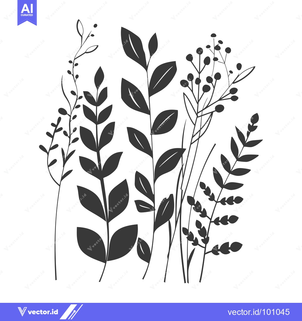 Premium Vector dari Simple Black and White Illustration of Various Leaves and Branches