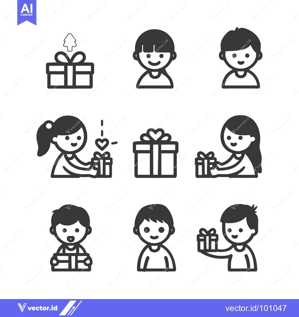 Premium Vector of Simple Black and White Illustrations of Children Giving and Receiving