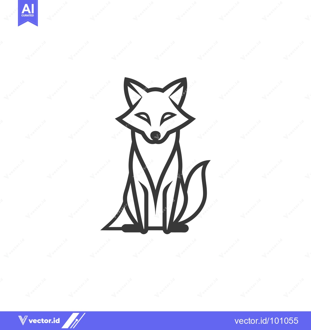 Premium Vector of Simple Black and White Line Drawing of a Sitting Fox