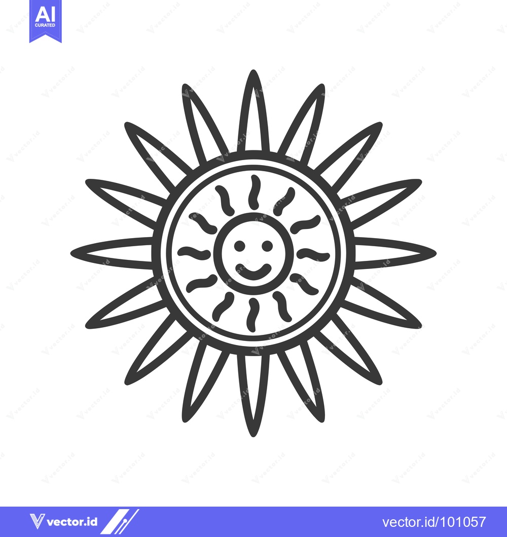 Premium Vector dari Simple Black and White Line Drawing of a Smiling Sun