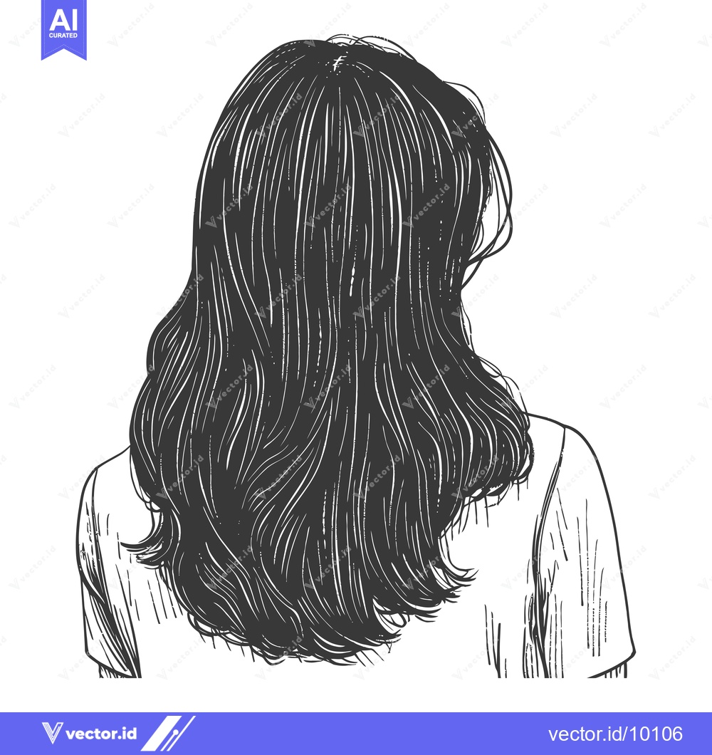 Premium Vector dari A Back View Sketch of a Woman with Long, Wavy Hair