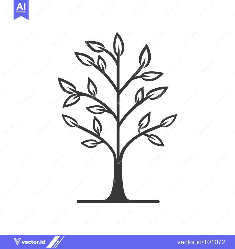 Premium Vector of Simple Black and White Outline of a Tree with Leaves