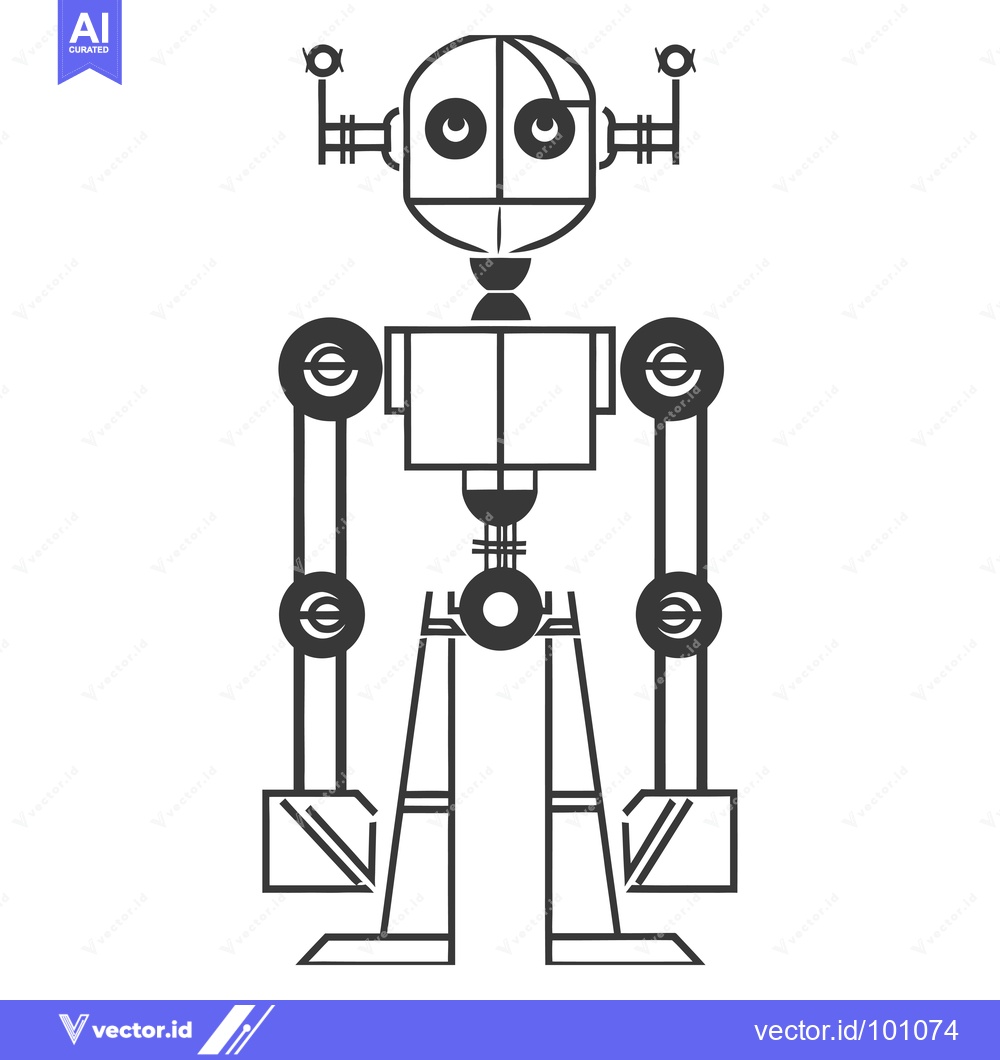Premium Vector of Simple Black and White Robot Illustration