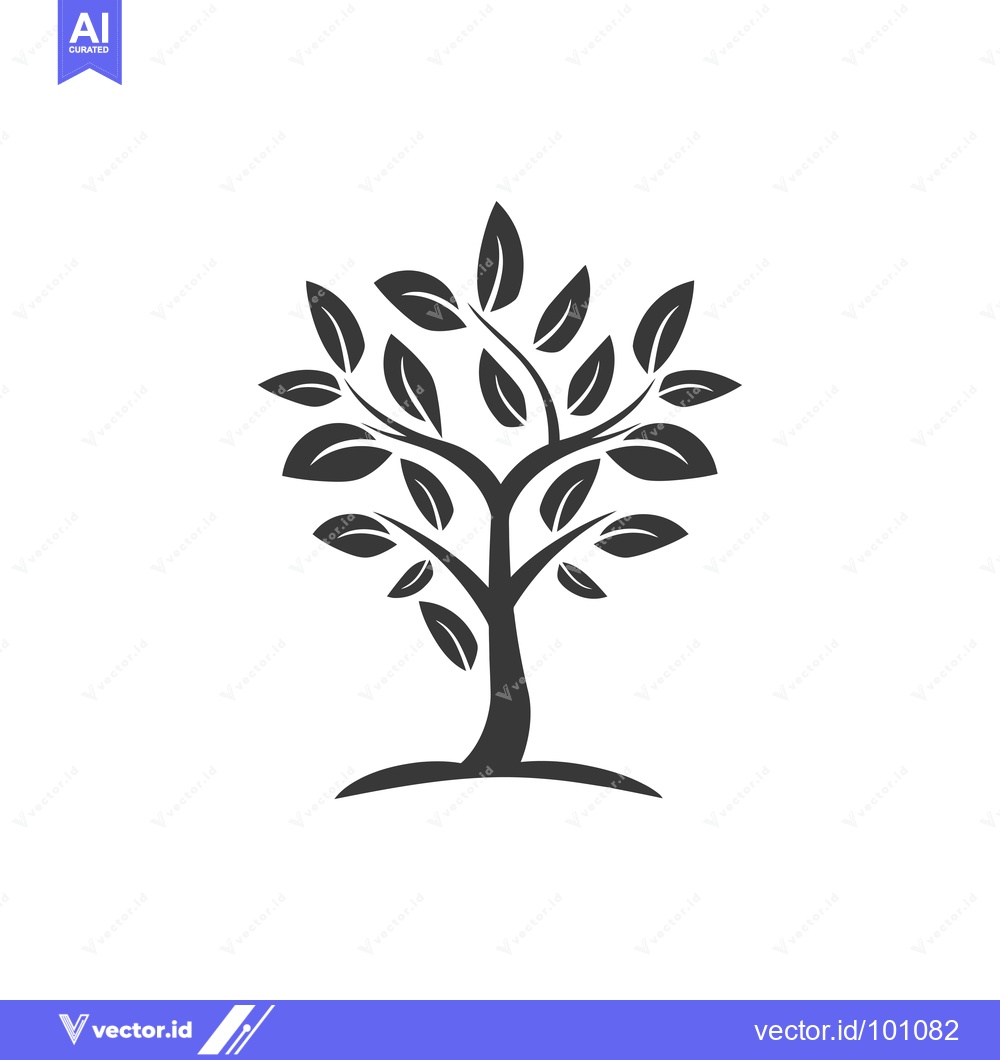 Premium Vector dari Simple Black and White Silhouette of a Tree with Many Leaves