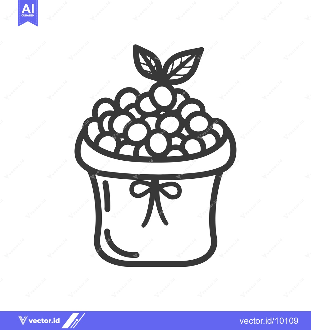 Premium Vector dari A Bag of Berries with a Bow and Leaves