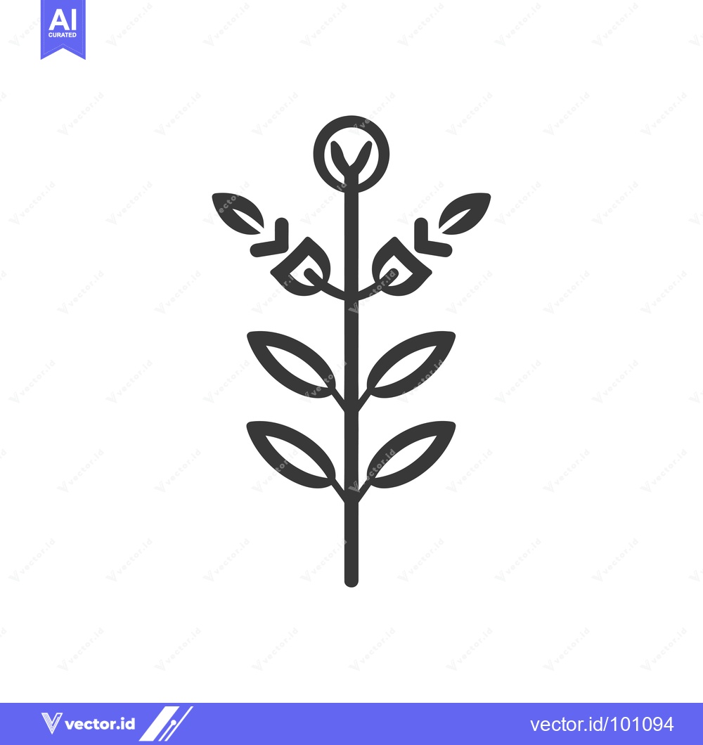Premium Vector of Simple Black Line Drawing of a Plant with Rounded Leaves
