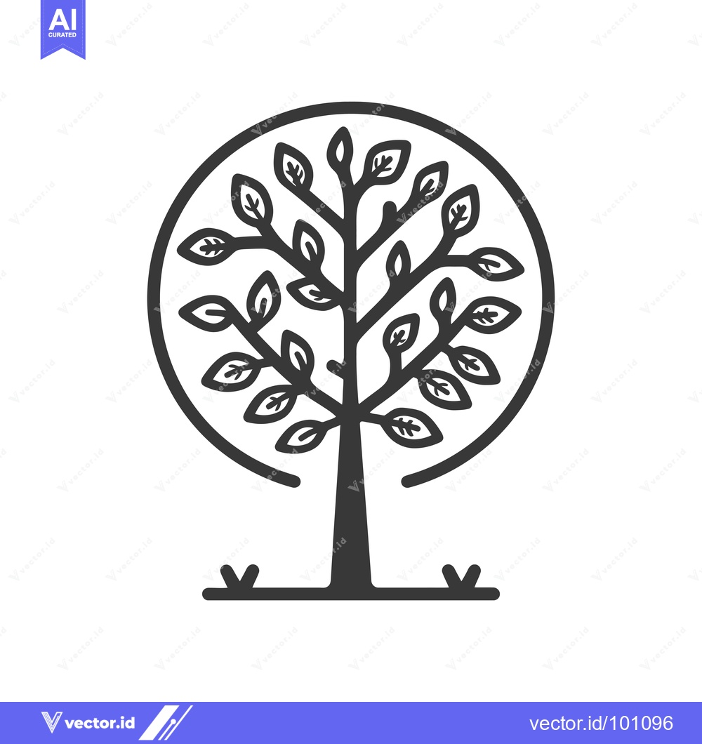 Premium Vector dari Simple Black Line Drawing of a Tree with Leaves
