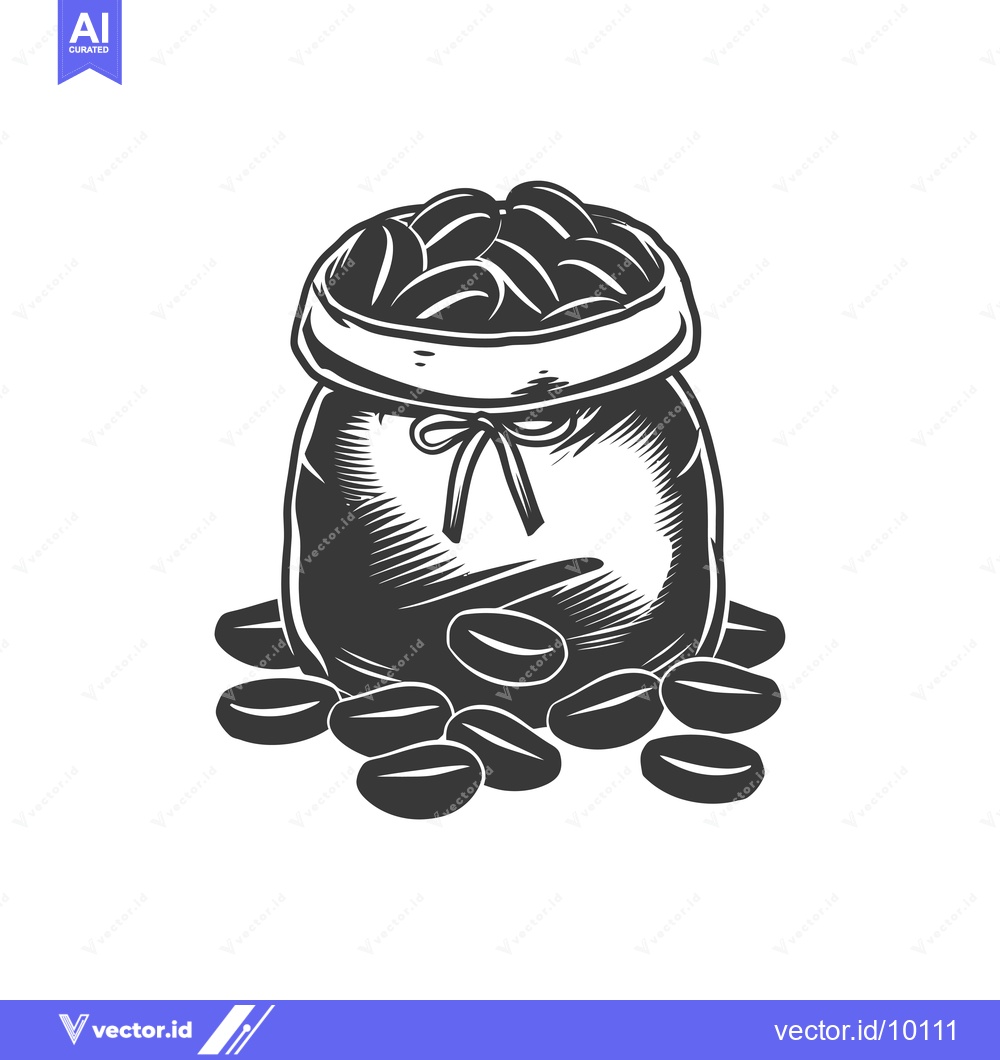 Premium Vector dari A Bag of Coffee Beans with Scattered Beans Around It